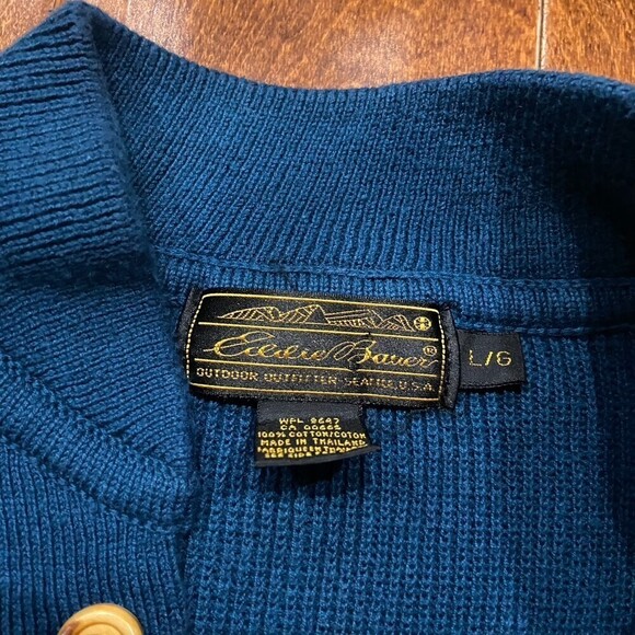 Eddie Bauer Outfitters Vintage Henley Marina Green Pullover Sweater Men's Large - Picture 5 of 6